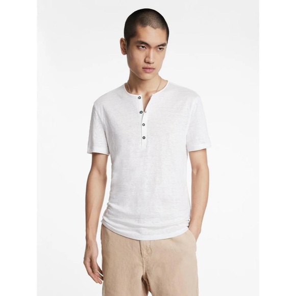 John Varvatos White Linen Bleeker Henley Tee
